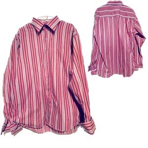 LINEA DOME Pink Striped Cotton Long Sleeve Button Down Shirt French Cuffs XL